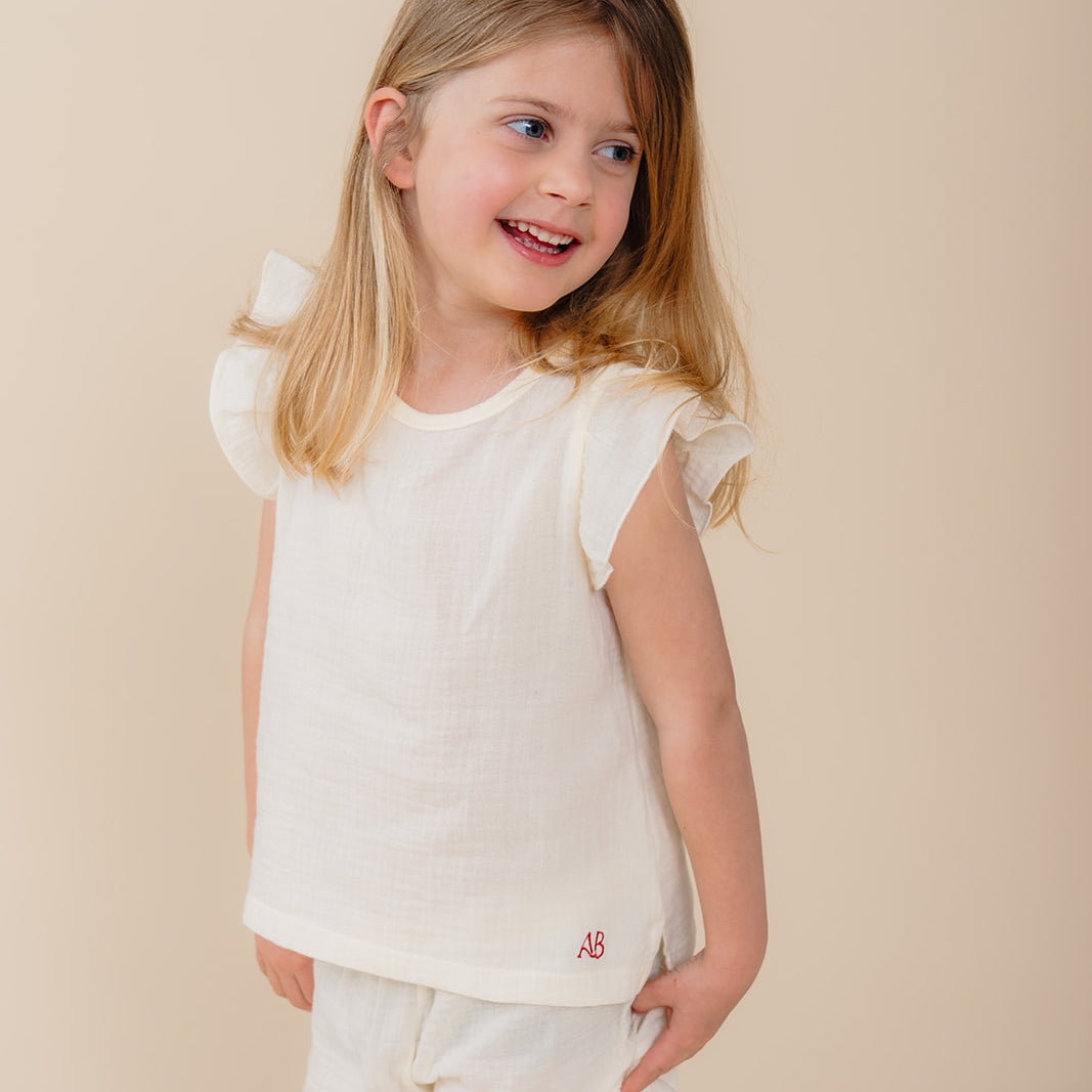 Atelier Bonheur mousseline lichtgele pyjama voor meisjes